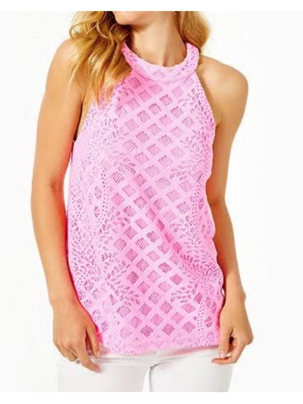 Lilly Pulitzer Pink Lace Halter Tank Top
